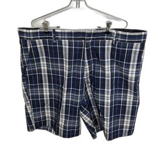 Greg Norman for Tasso Elba Shorts Men Size 40 Plaid Flat Front Bermuda Blue
